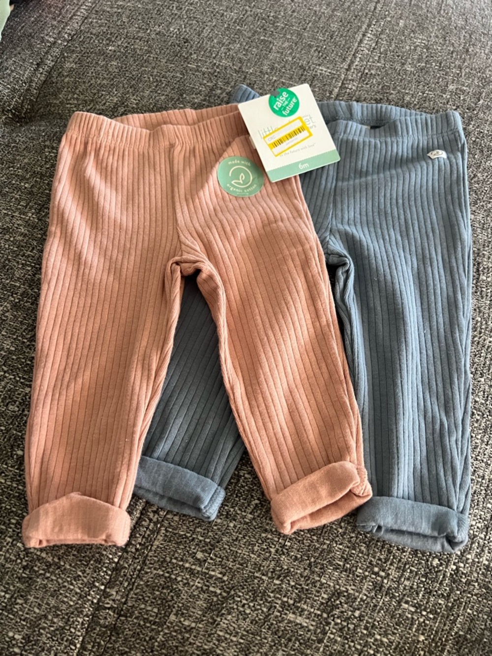 Ribbed Baby Leggings - Dusty Pink & Slate Blue